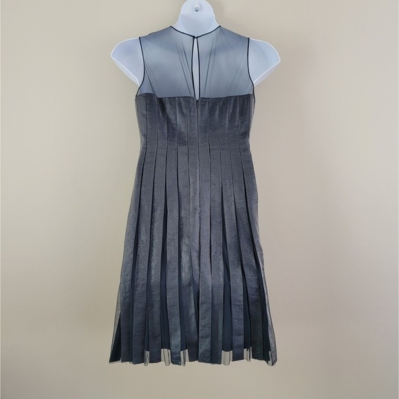 ADRIANNA PAPELL Size 12P Blue Gray Metallic Pleated Formal Party Cocktail Dress - Picture 6 of 9